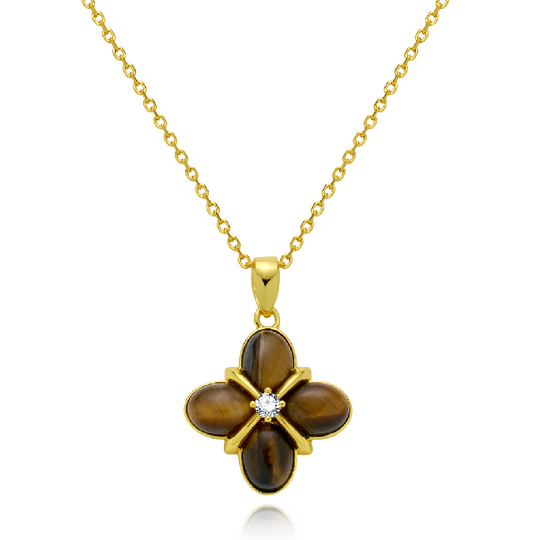 "Amber Song"Tiger's eye stone necklace. French fashion necklace